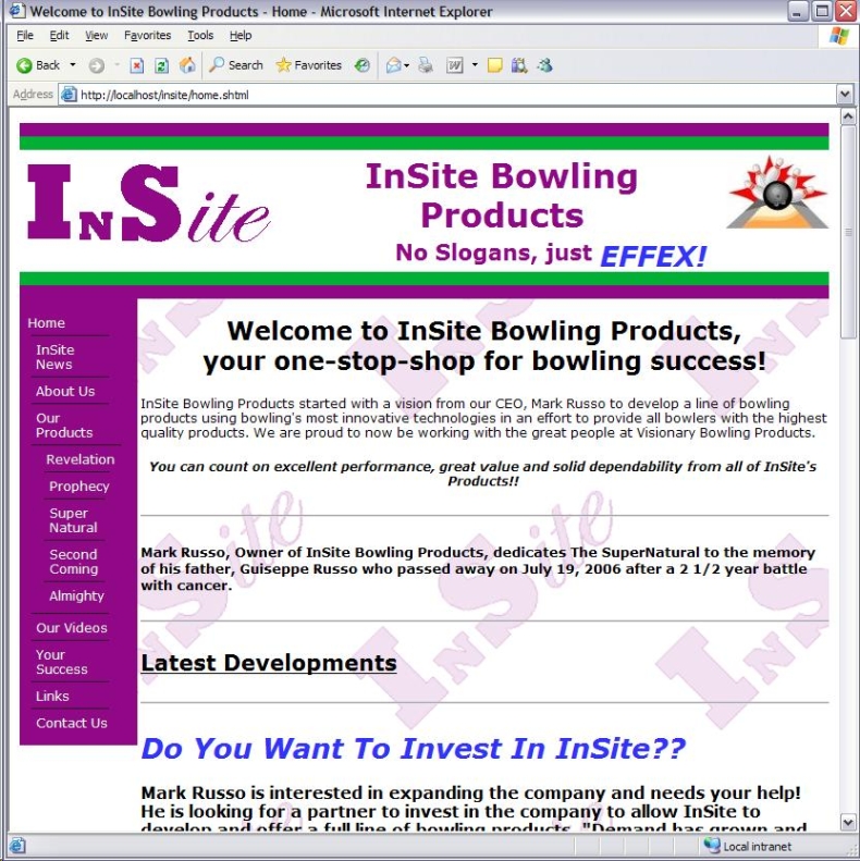 InSite Bowling Products web site